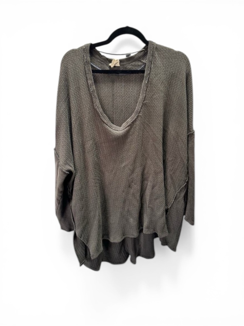We The Free People Oversized Waffle Thermal Gray Top Sz XL Festival Western Boho